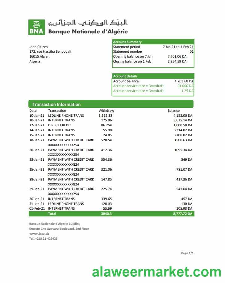 Algeria Banque nationale d’Algérie (BNA) excel